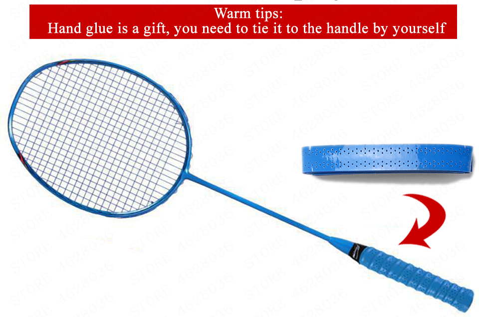 1 stk voksen full karbon badmintonracket lett trening 5u/g4 både offensiv og defensiv streng håndlim racket: Blå