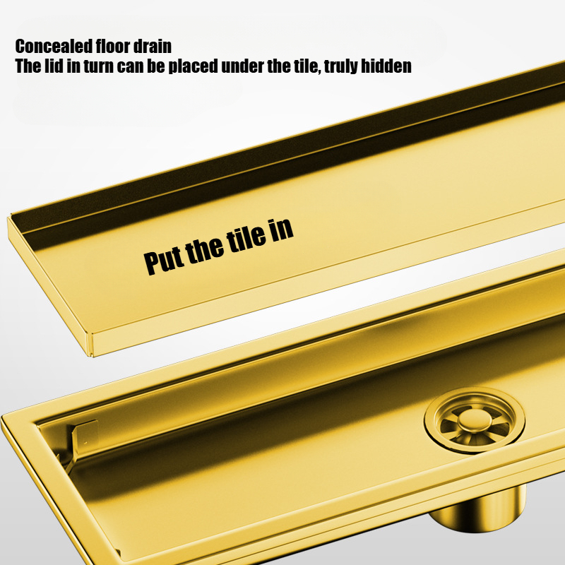 60cm Invisible Tile Floor Drain Stainless Steel Lavatory Bathroom Shower Long Linear Drainage Side Gold Black Floor Drains