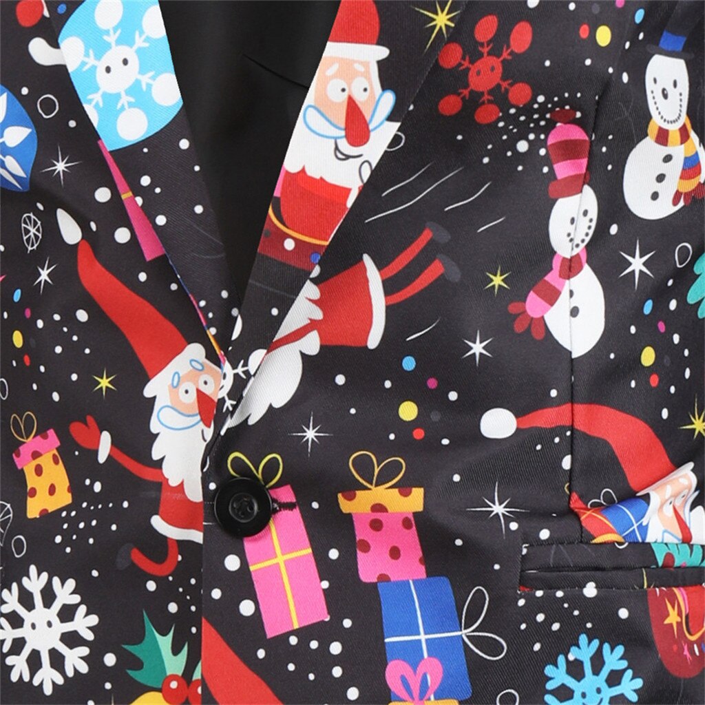 Men's Christmas Suit Jacket Blazers Candy Tree Snowmen Printed Adults Xmas Fancy Dress Jacket Men Floral Print Blazers