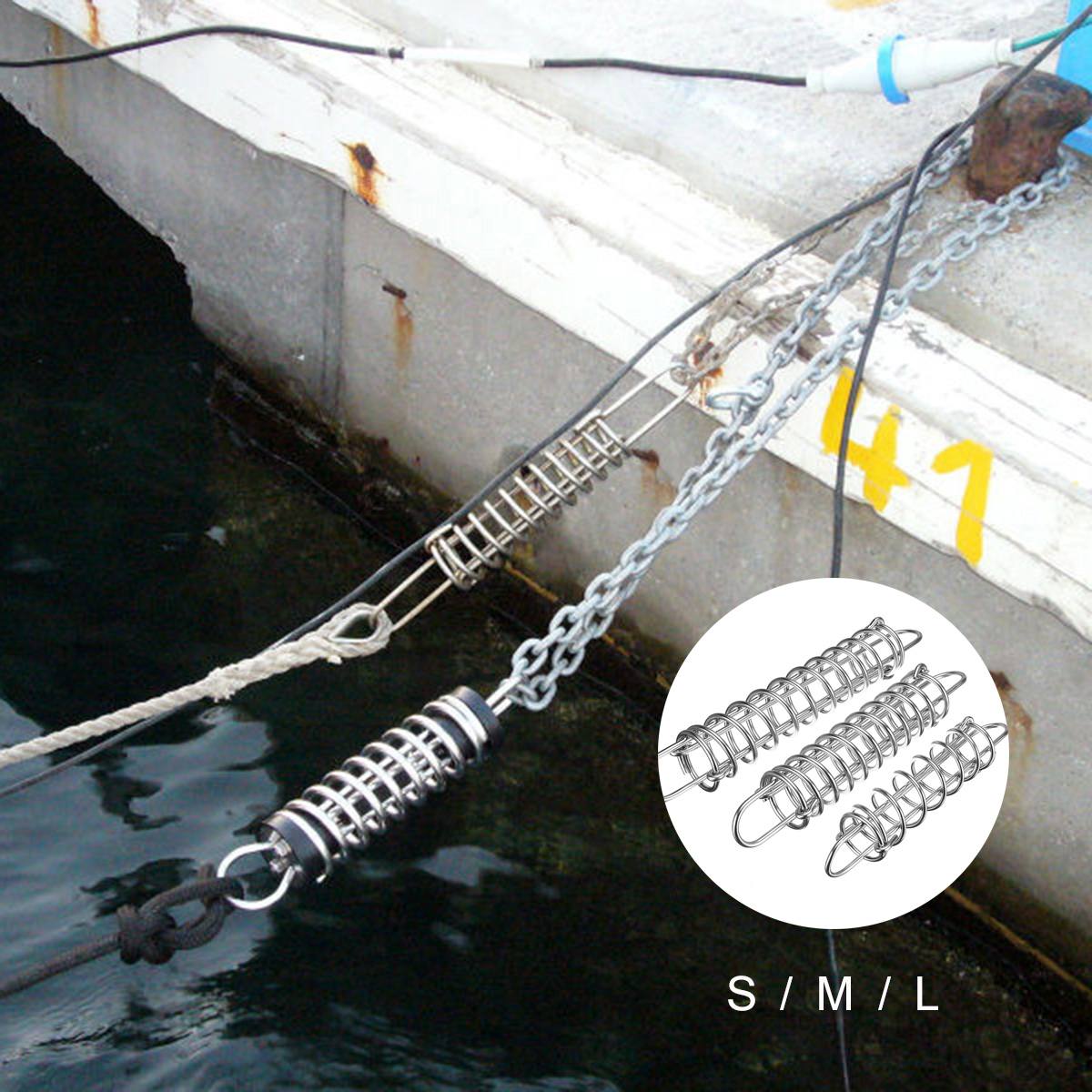 270/340/370mm AISI Boat Docking Mooring Spring Damper Stainless Steel Boat Snubber Marine Max Load 1000KG Corrosion Resistance