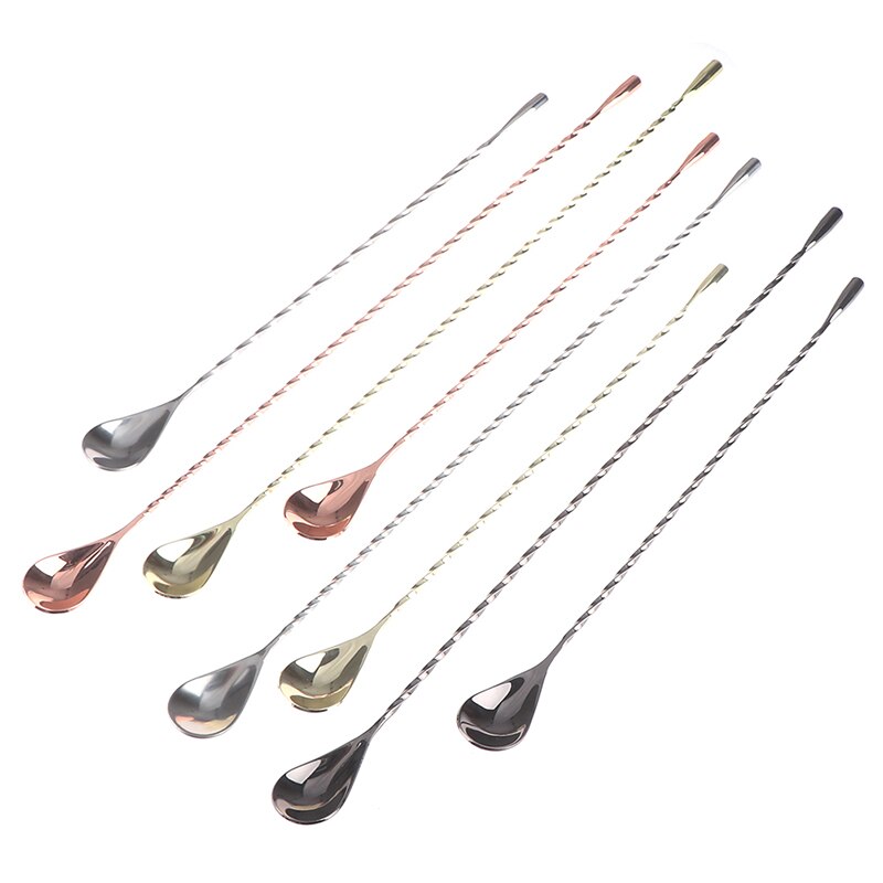 Stir Spoon Stainless Steel Mixing Cocktail Spoon Spiral Pattern Bartender Tools Bar Teadrop Spoon 30/40cm Bar Tool