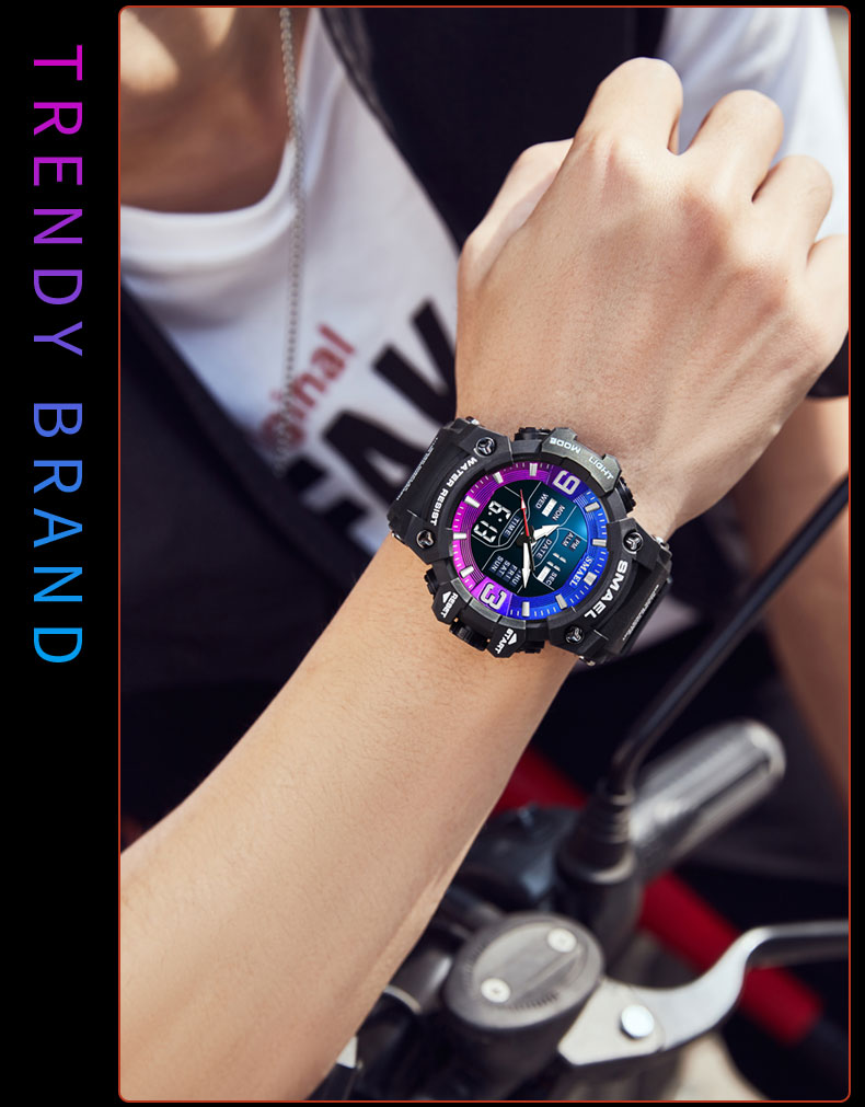 Smael 8049 Horloge Sport Led Licht Wekker Dual Time Display Waterproof Week Auto Date Polshorloges Quartz