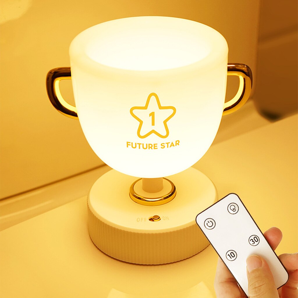 Multifucntional Pen Holder Trophy Shaped Pen Cup W/ 7 Color Night Light 1200mAh Battery USB Rechargeable for Office Desk