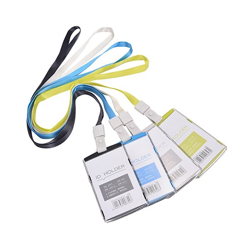 1 Pcs Vertical Transverse Clear Plastic ID Name Card Holder Work Badge W/ Lanyard Name Card