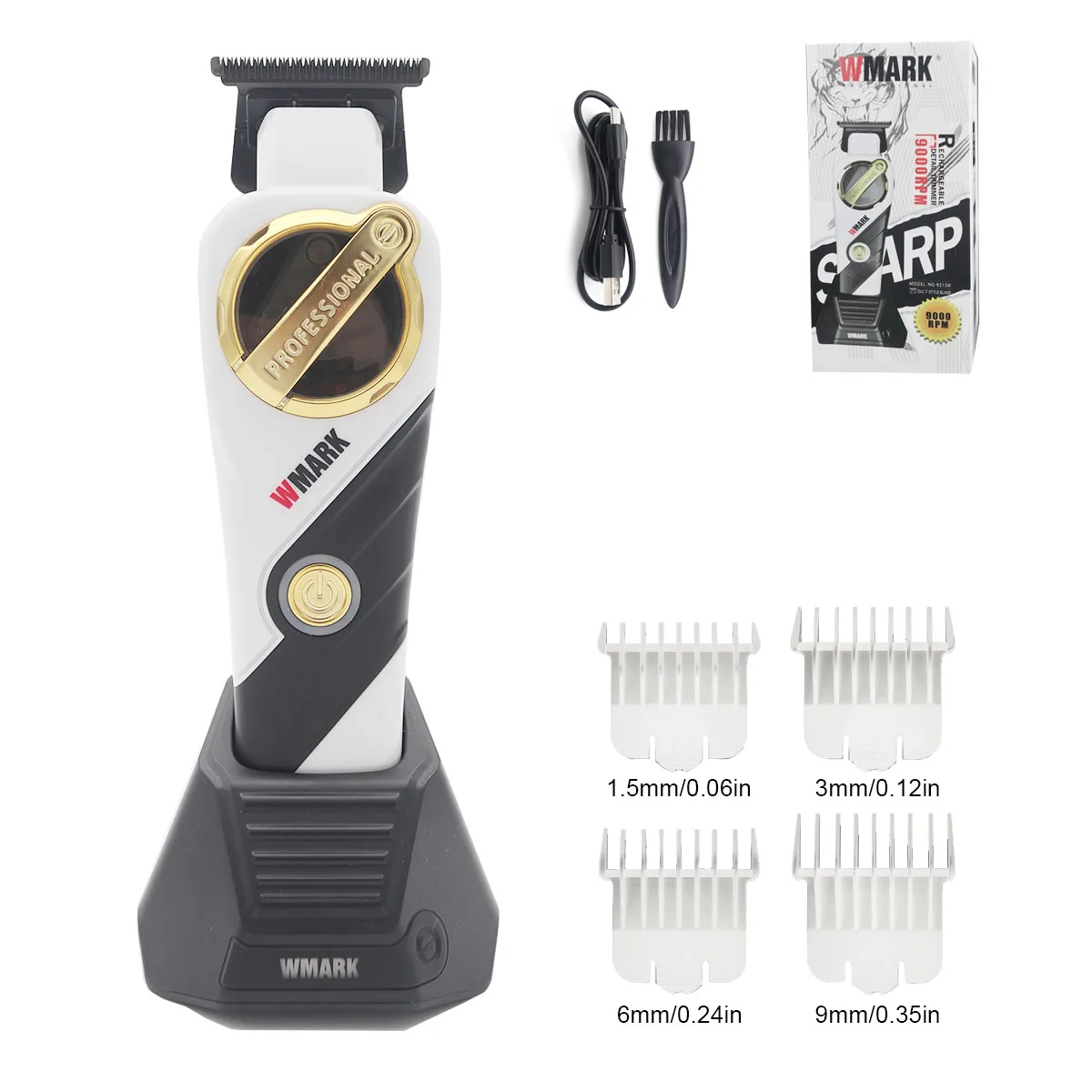 WMARK NG-9213 for Men Finishing Machine 9000 RPM Magnetic Motor Zero Gapped DLC T-Blade Hair Trimmer Hair Clipper: WHITE