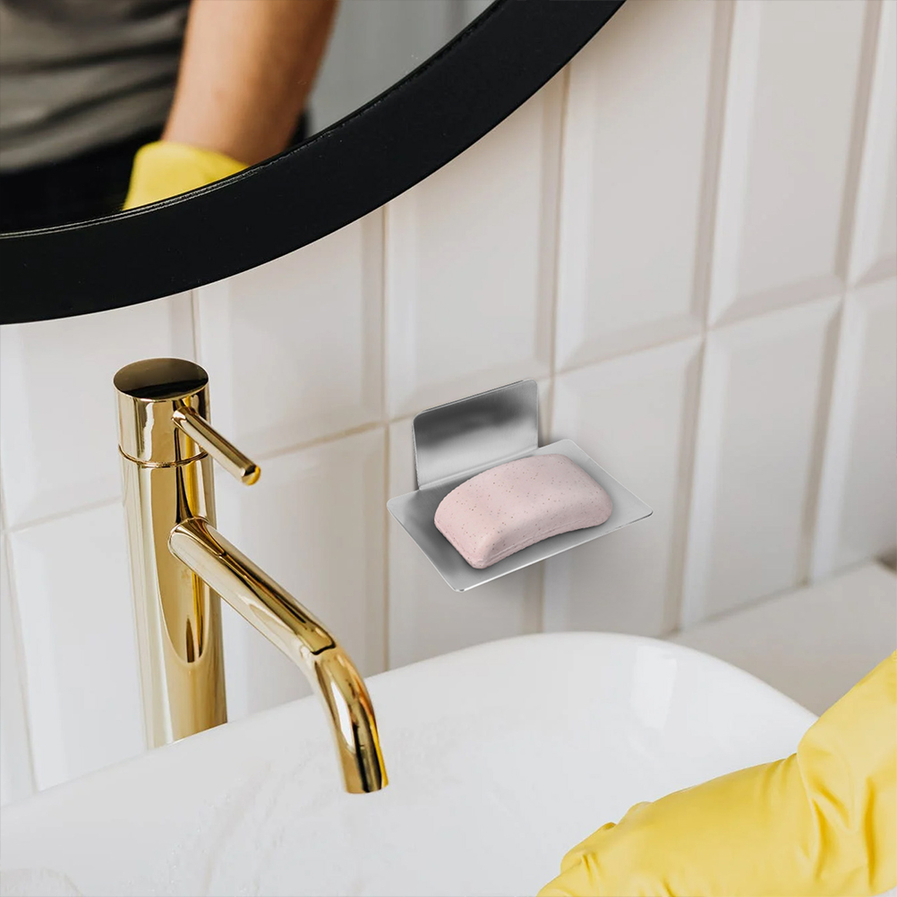 Stainless Steel Draining Soap Container Wall Mounted Adhesive Soap Dishes Tray