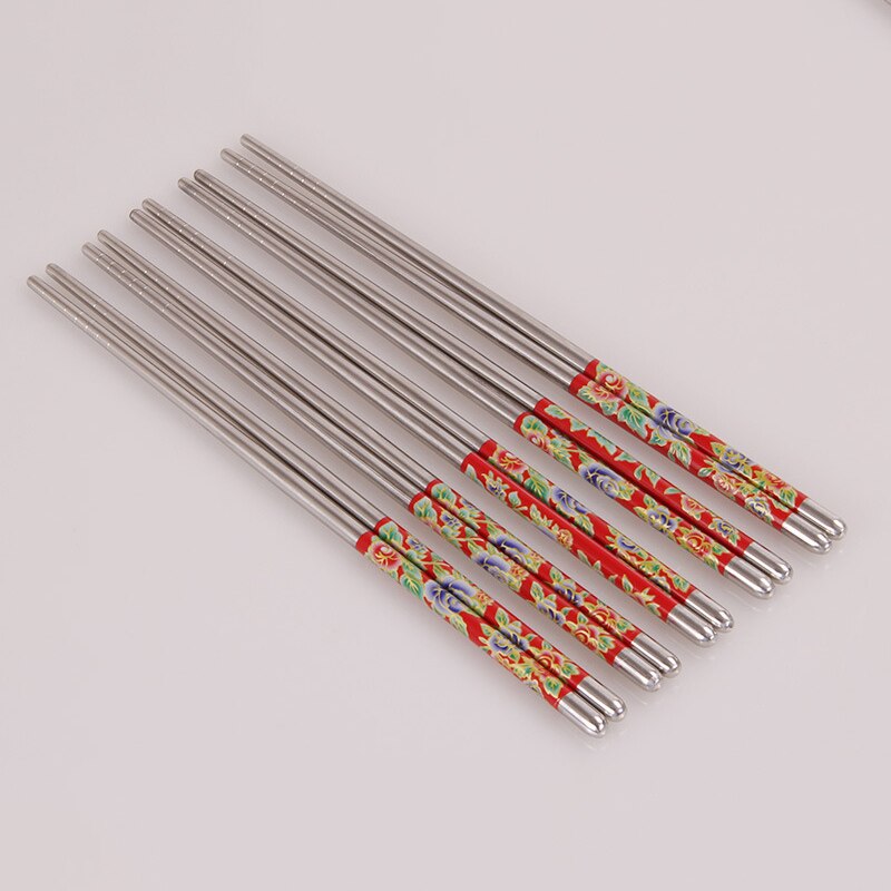 5 par spisepinde i kinesisk stil rustfrit stål, der kan genanvendes skridsikre sushi-pinde madpinde-pinde 22.5cm