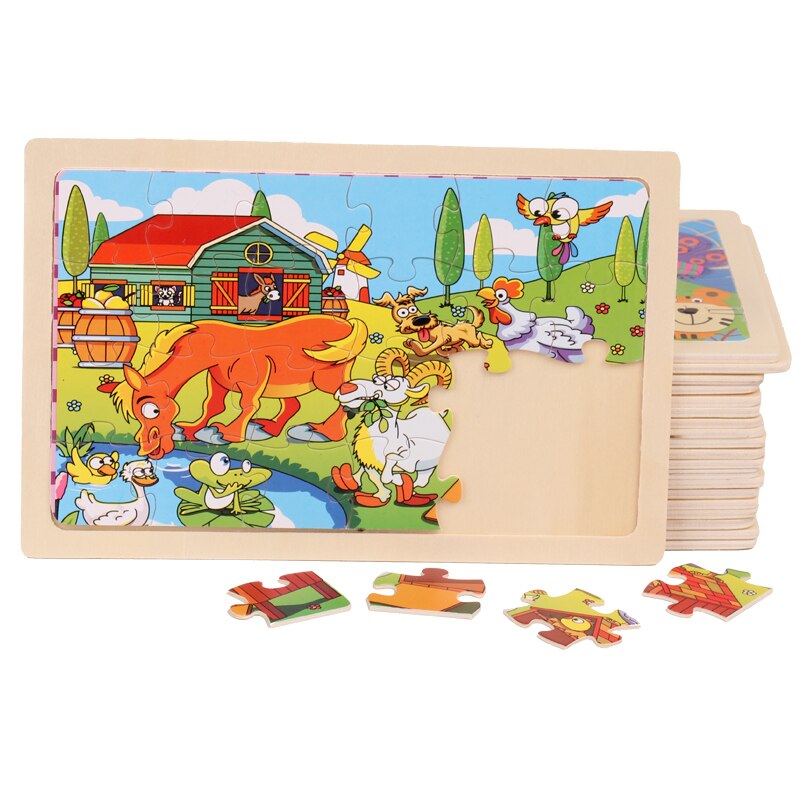 WEMMICKS 24 Slice Wooden Puzzle Set Baby Educational Learning Toys Cartoon Animal Wooden Puzzles Toys Early Childhood Games