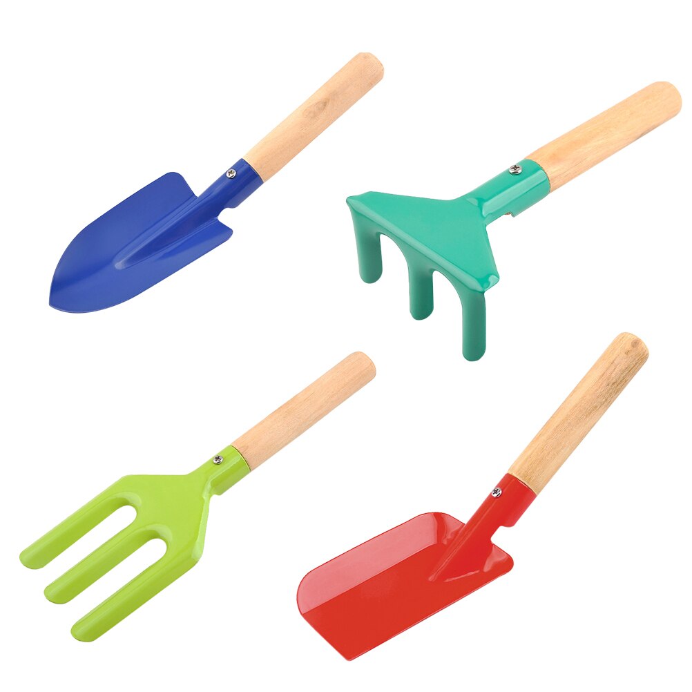 1 Set Kids Gardening Tools Shovels Fork Rake Trowel Kit with Wooden Handle