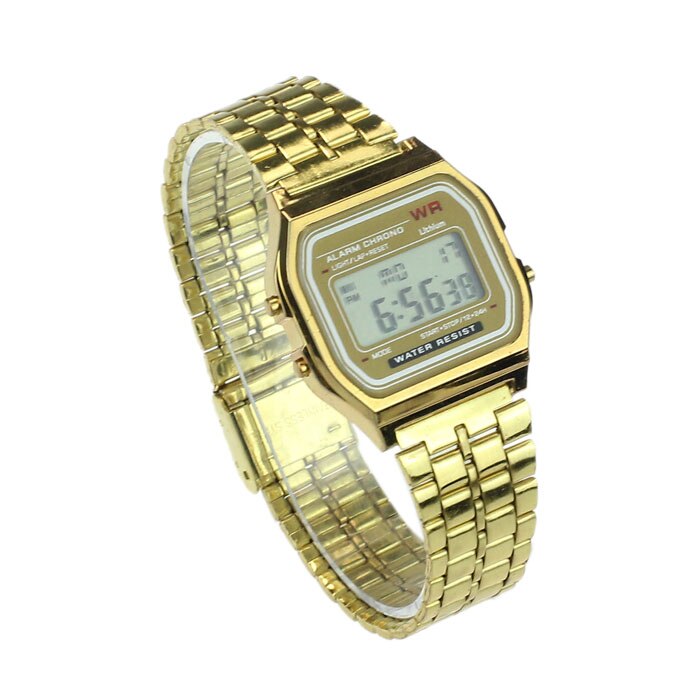 Vintage dameshorloge van roestvrij staal met digitale wekker en stopwatch, dameshorloges, relogio feminino horloges, klok  b50: Goud
