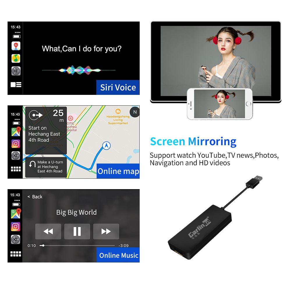 Bil -tv carlinkit usb bil link dongle til android bil navigasjon til eple carplay modul auto smart telefon usb carplay adapter