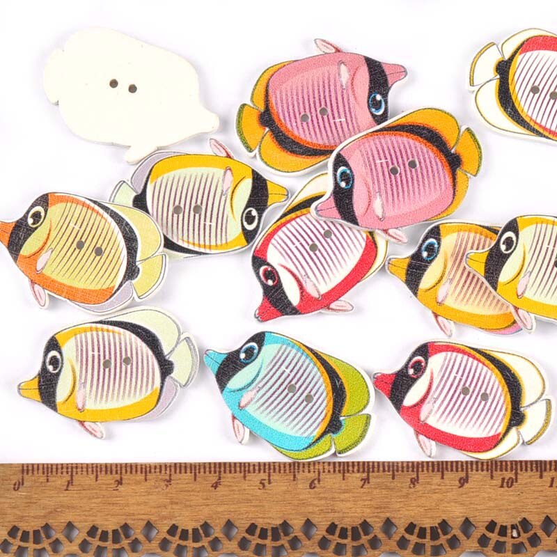 Botones de madera con patrón de animales marinos para costura, accesorios de costura, Scrapbook, manualidades de madera, decoración del hogar, 25 uds., m1736