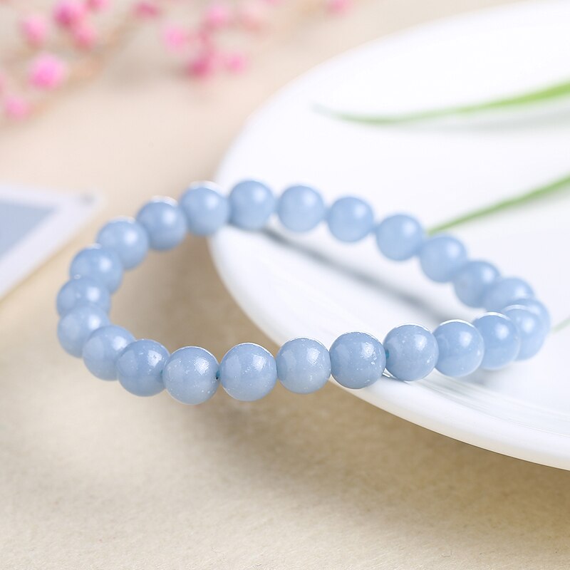 Jd pulseira de anjo, pedra natural, azul angelite, elástico único, romântico, yoga, bracelete azul, joias femininas 6,8,10mm, contas