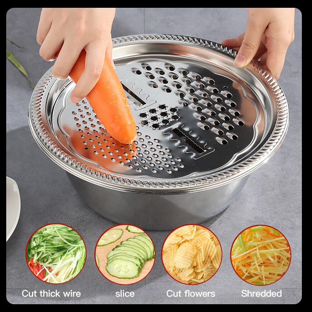 Multifunctional Creativity Stainless Steel Grater Basin Grater Food Drainer Vegetable Slicer Household Product Kitchen Accessory