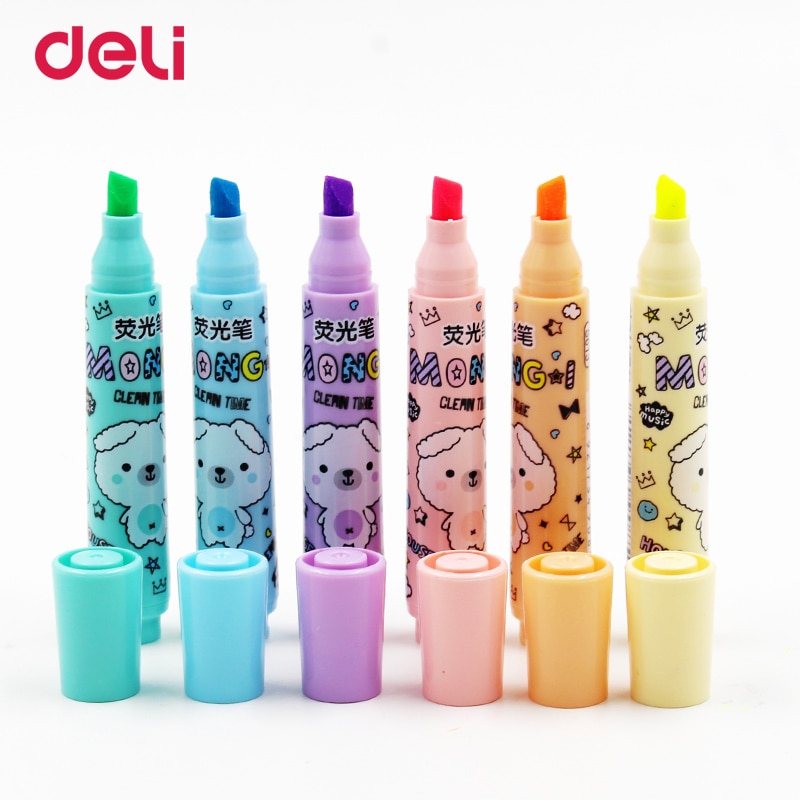 Deli Markers 6 stuks Set kleuren leuke markeerstiften pen met olie voor student Aquarel pennen Tekening markers Schoolbenodigdheden