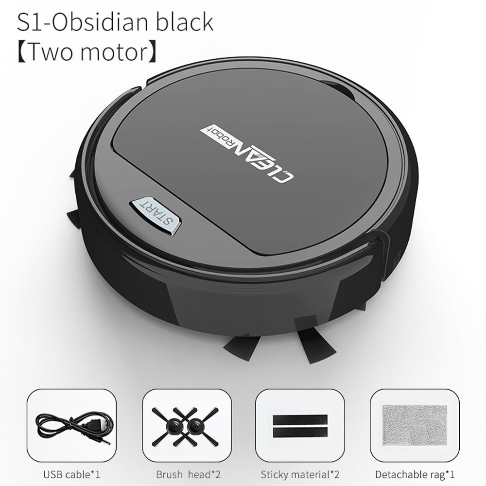 Robot Vacuum Cleaner Sweep Suctions Mops 3in1 Low Noise Dust Sweepers Household Automatic Lazy Smart Vacuum Cleaner: Black 2 motors