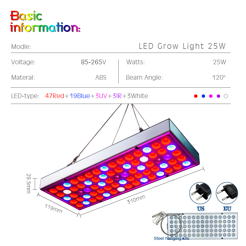 Led Grow Light Full Spectrum 25W 45W Growing Lamps AC85-265V Plant Growth Lighting for Plants Flowers Seedling Cultivation