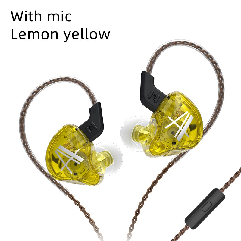 KZ EDX wired Earphones with mic headset gamer micro earpiece sports earbuds active noise cancelling earbuds bass speaker for zs3: CA2 Yellow with mic