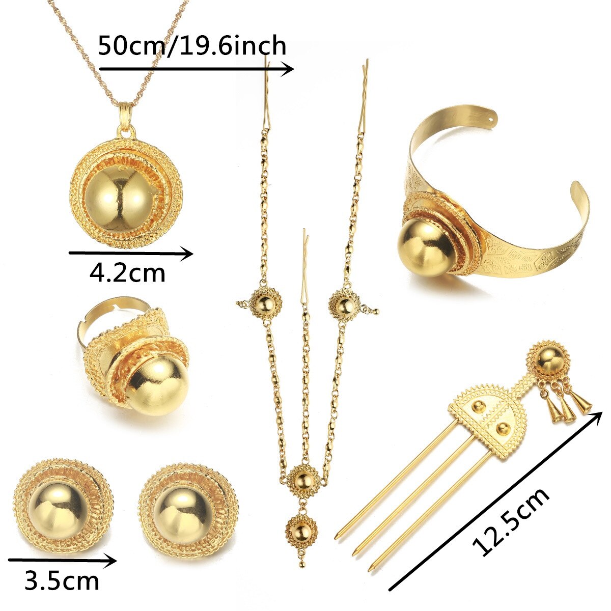 Ethiopische Bruiloft Gouden Kleur Etnische Habesha Traditionele Festival Afrika Vrouwen Sieraden Set
