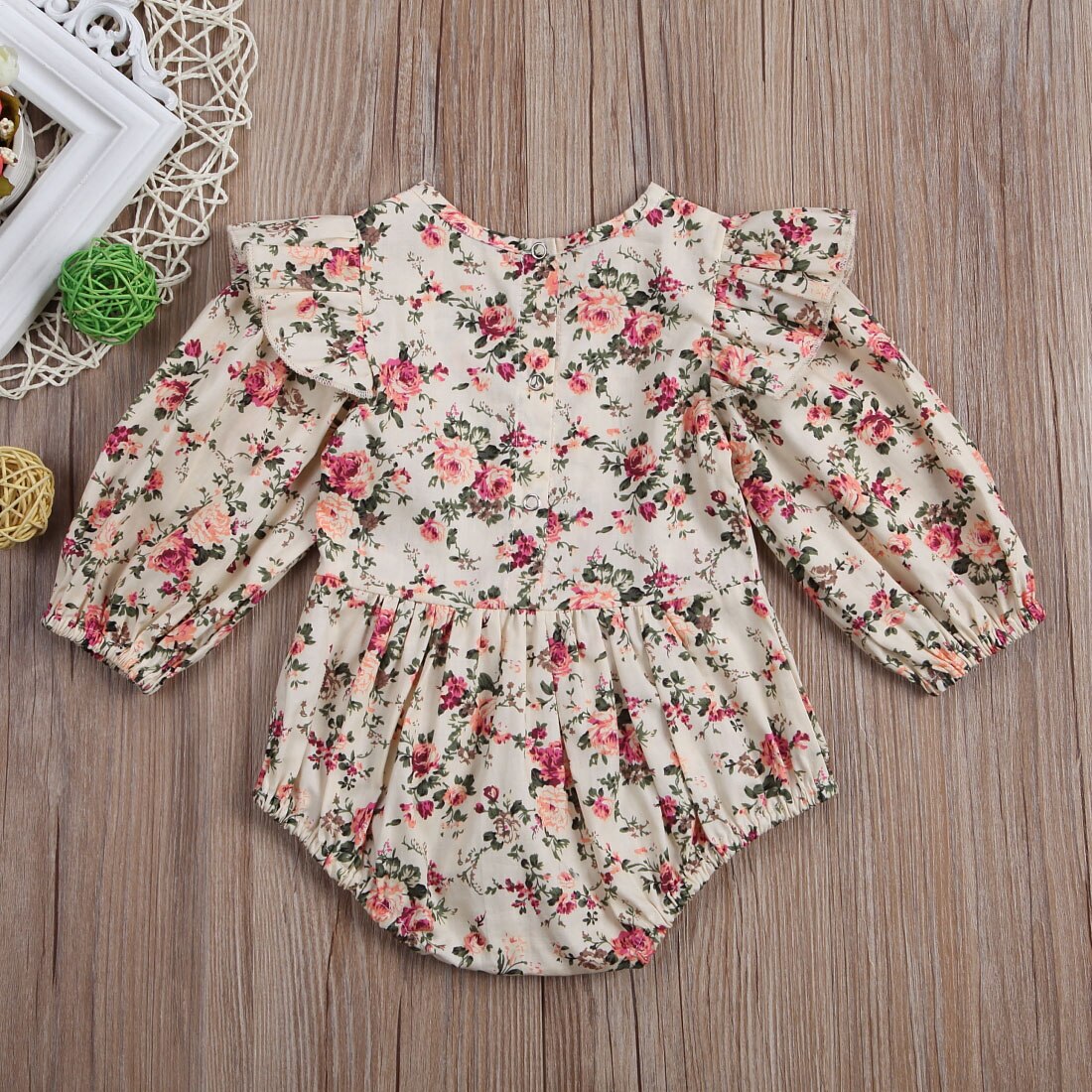 Pasgeboren Baby Baby Meisjes Jongens Leuke Mooie Bodysuits Lange Mouwen Ruches Bloemenprint Jumpsuits Bodysuits 0-18M