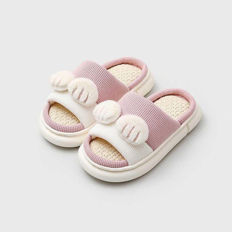 Chaussures de printemps antidérapantes pour enfants, en lin respirant, pour la maison, sandales antidérapantes portables, pantoufles pour garçons et filles, 2022: Rose / 34