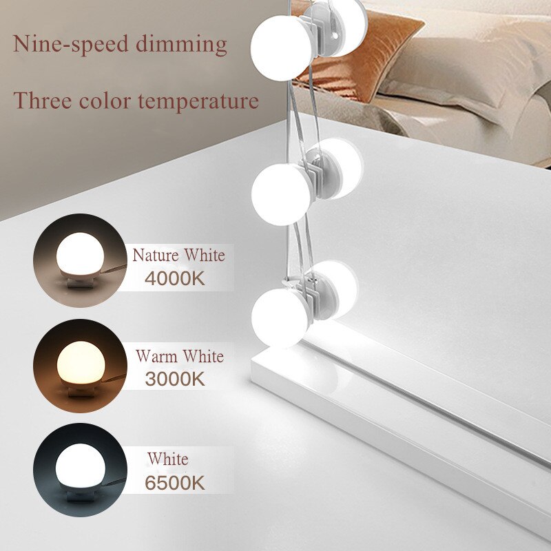 Bombillas LED para Espejo de Maquillaje, Luces de Pared Regulables con USB, para Tocador de Baño, Estilo Hollywood