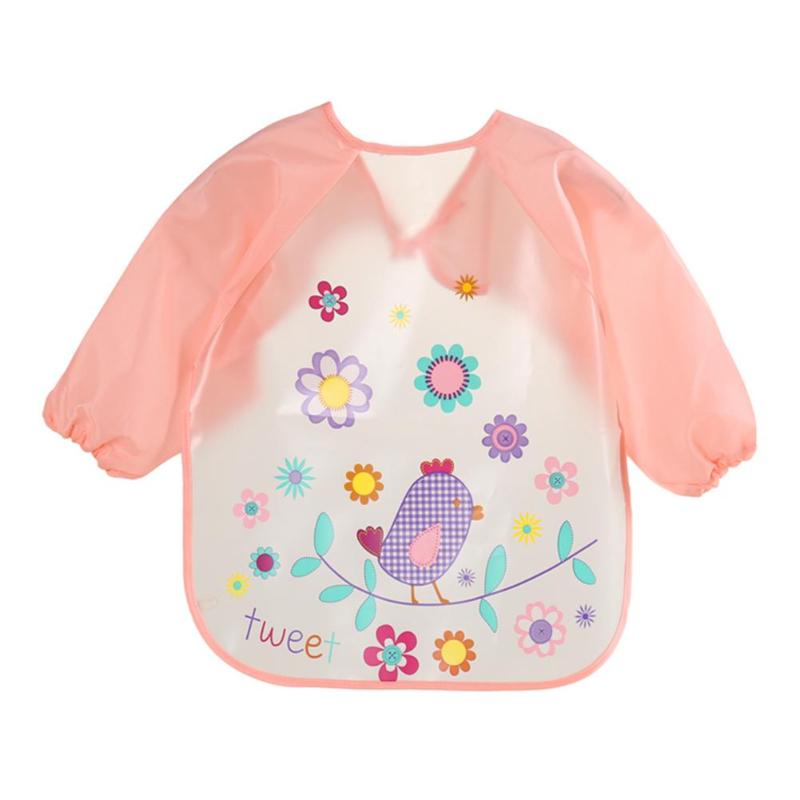 cartone animato Impermeabile unisex Del bambino maniche lunghe anti-vestirsi Alimentazione abbigliamento A Manica Lunga arte Animale Grembiule Bavaglini vestiti di colorazione: uccello