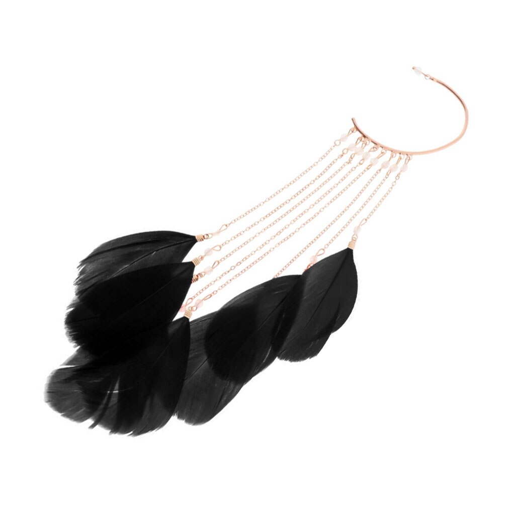 Oreille chenille grimpeur bohême plume perlée longue gland balancent goutte manchette boucles d'oreilles