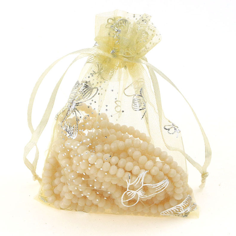 100 Stks/partij 9X12Cm Vlinder Huwelijkscadeau Tassen Voor Sieraden Tassen En Verpakking Organza Zakje Koord Bag Opslag display Zakjes: 9x12cm Beige