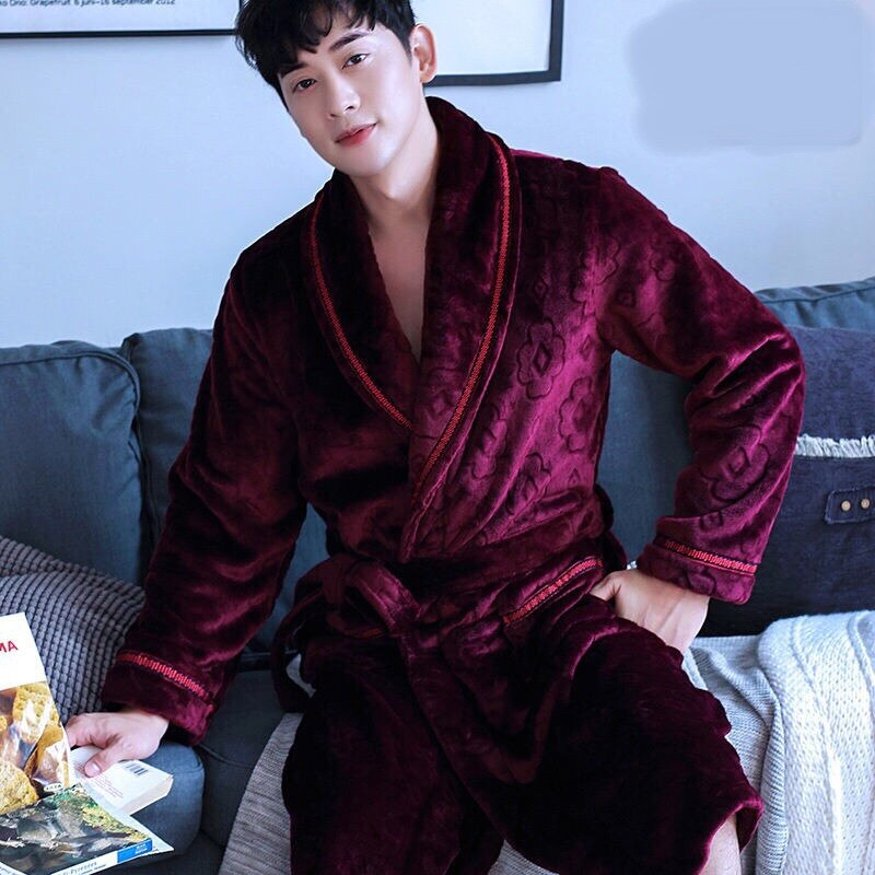 Men's Winter Nightgown Warm Flannel Sleepwear For Men Plus Size Nightwear Comfortable Thick Homewear For Men