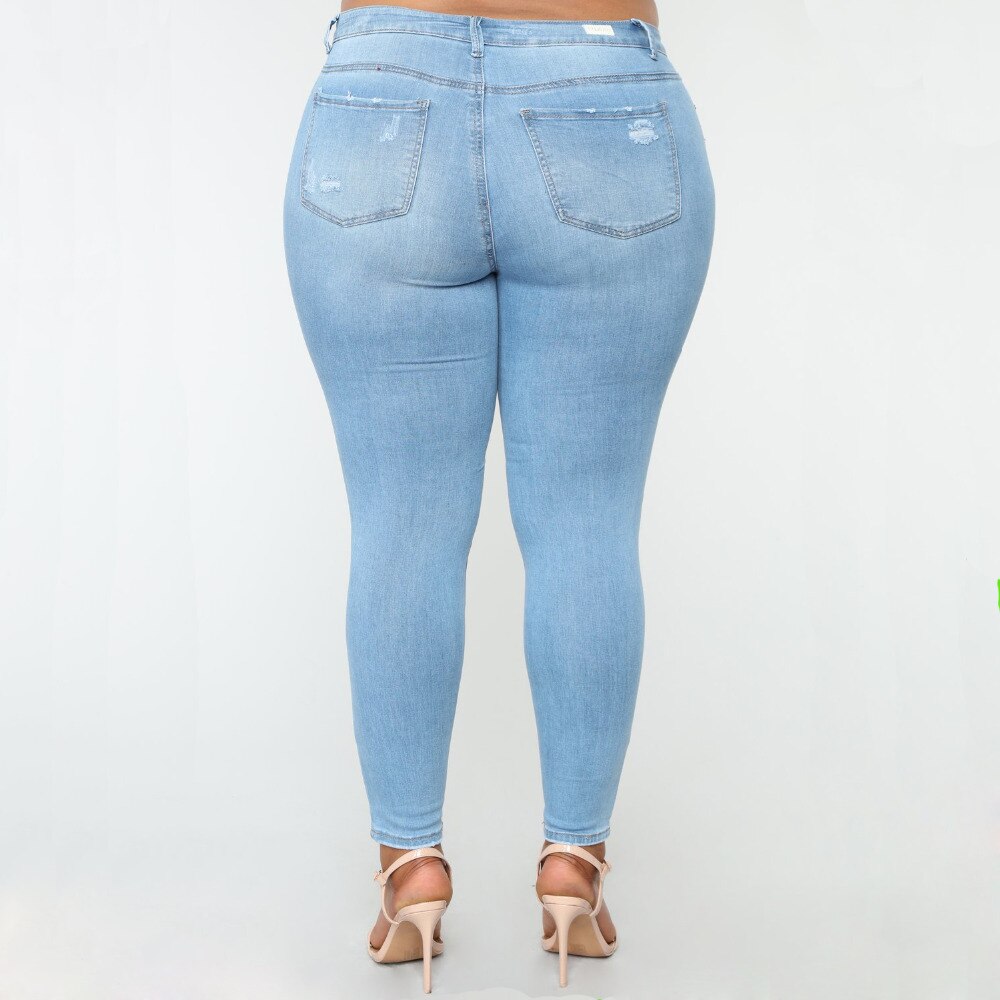 Frau Jeans Stretch Elastische Leggings Hosen Hohe Taille Tasche Denim Tasche Weibliche Bleistift Hosen Plus Größe Jeans