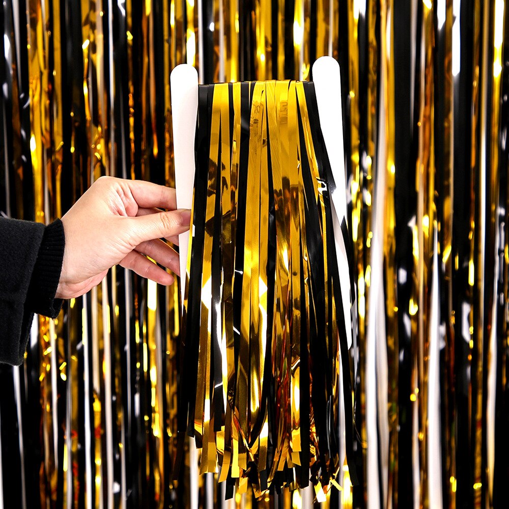 Afstuderen Partij Goud Zwart Folie Klatergoud Fringe Gordijnen Achtergrond Photo Booth Anniversary Volwassen Verjaardagsfeestje Wanddecoraties