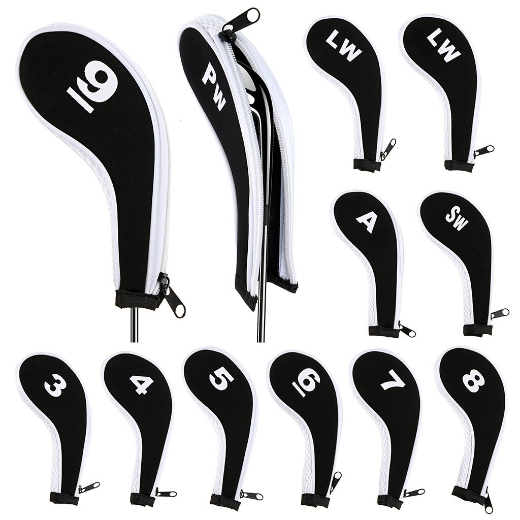 Number Print Golf Club Irons Covers Zippered Driver Head Cover with Long Neck-Set Of 12