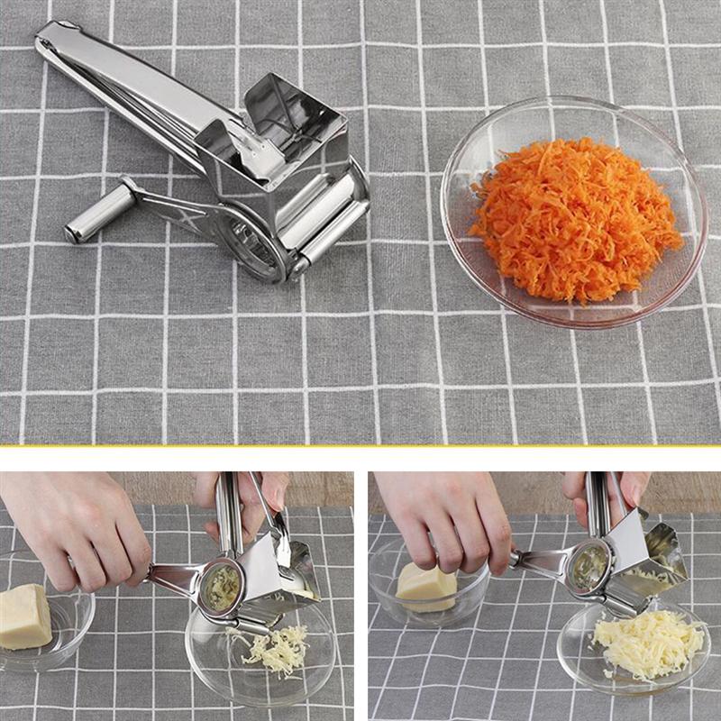 1Pc Cheese Grater Peeler Slicer Stainless Steel Grater Cheese Garlic Hand Crank Grater (Silver)