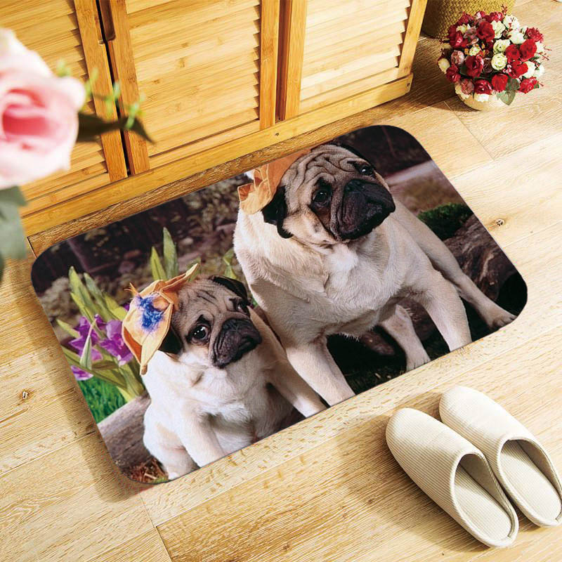 Adorkable Pug dogs printed doormat Entrance floor mats soft door mat antislip 40x60cm Bathroom Mats, Canis lupus familiaris QX: 2
