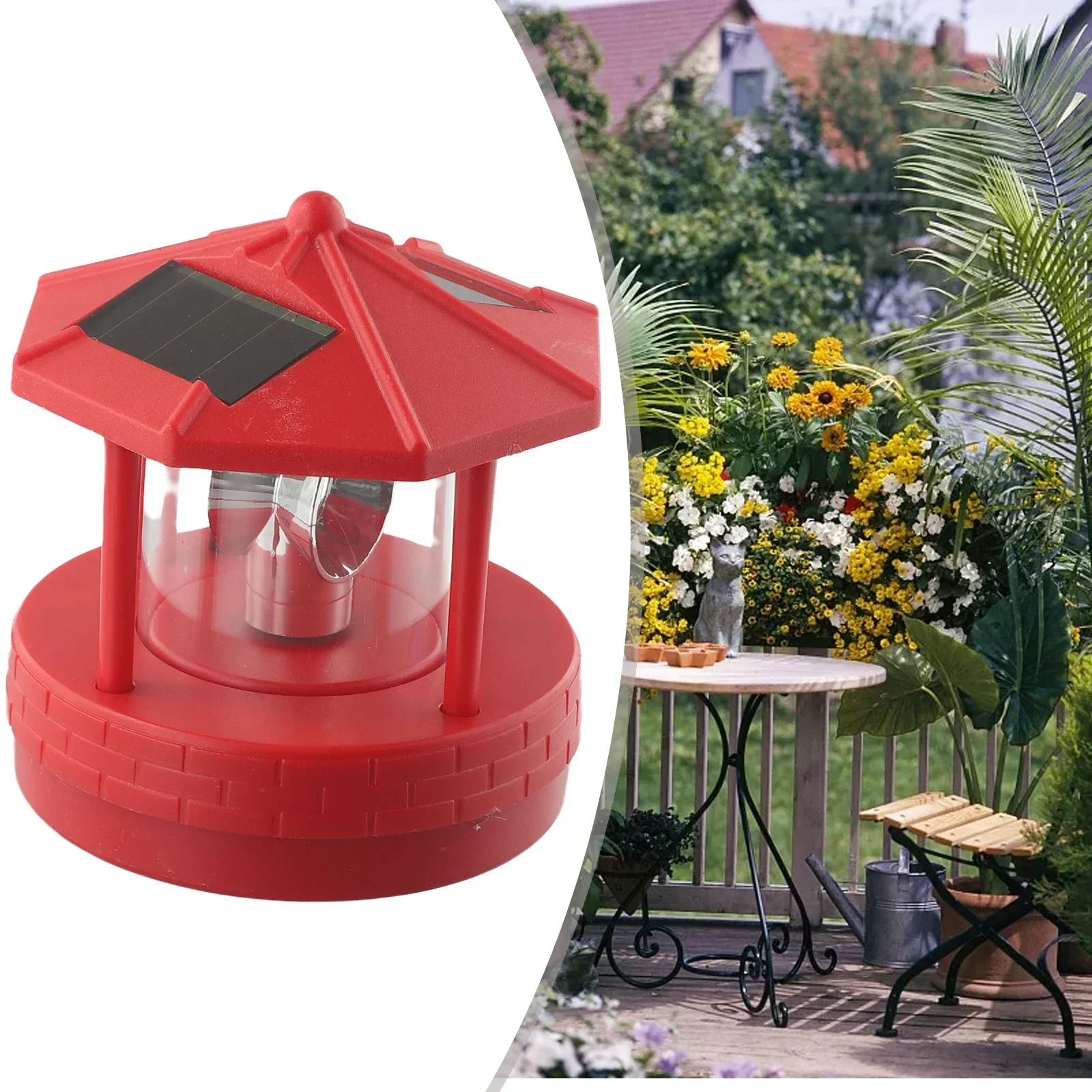 Solar Rotating Lighthouse LED Solar Lights 360-degree Rotating Landscape Lamp Beacon Beam Lamp For Garden Yard Street Light: Light Grey