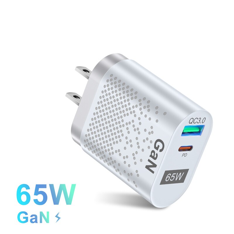 USLION 65W GaN ładowarka USB szybkie ładowanie QC 3.0 PD3.0 typ C szybka ładowarka dla iPhone 13 12 Pro Max Huawei Samsung S22 Xiaomi 12: US Charger White