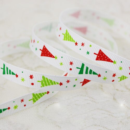 10mm kerstletter bedrukte grosgrain linten 2 meter/lots kerst verjaardag feest inpakpapier snoepdoos verpakking linten: Witte kerstboom