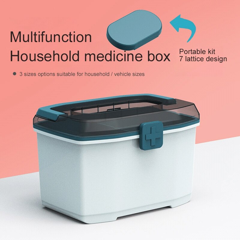 Storage Box First Aid Box Organizer Double-Layer Multi-Functional Portable Medicine Cabinet Family Emergency Box: Blue