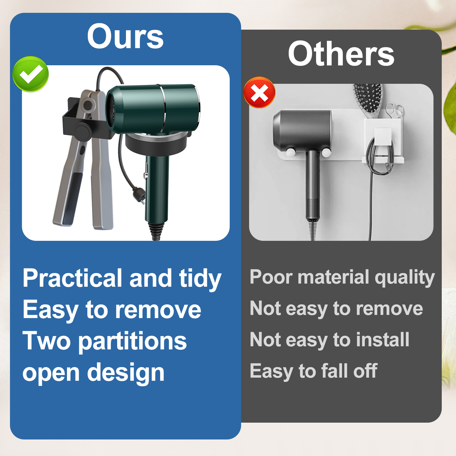 Hair Dryer Holder Wall Mounted Bathroom Hair Straightener Storage Holder Hair Tool Organizer Adhesive Toilet Blower Holder