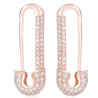 Slovecabin Micro Pave Safety Pins Pulse Ear Cuff Single Earring 925 Sterling Silver With CZ Original Simple Jewelry: Rose gold