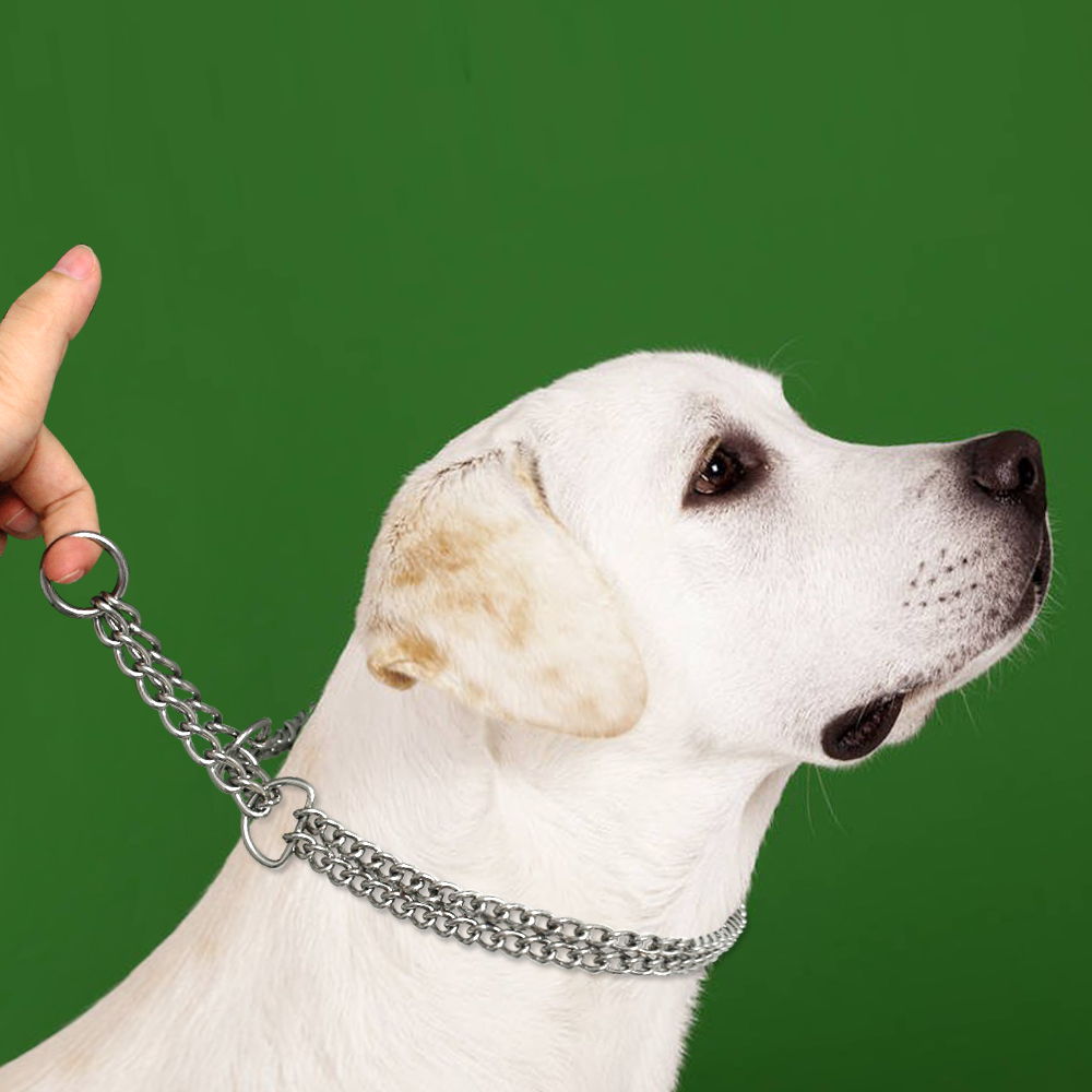 Hundetræningskæde pet choke krave dobbelt række metal kæde rustfrit stål glidekrave p kæde til store hunde pitbull
