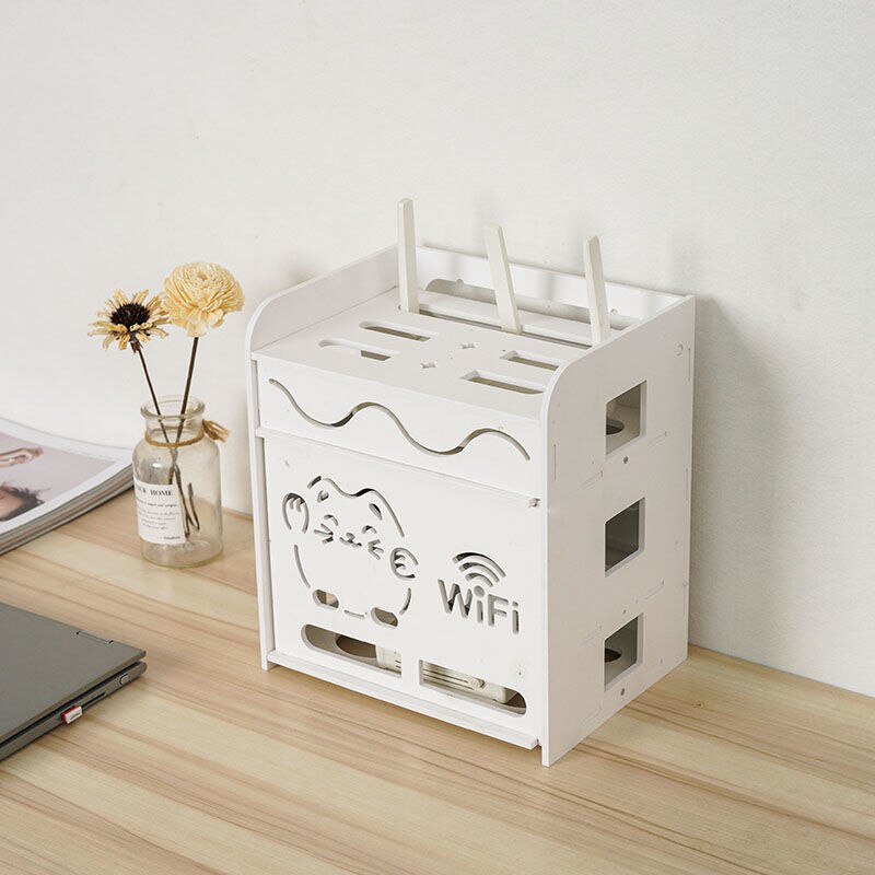 Desk White Wifi Router Storage Boxes Cable Power Plug Wire Office Mounted Shelf Storage Rack DVD Player organizer