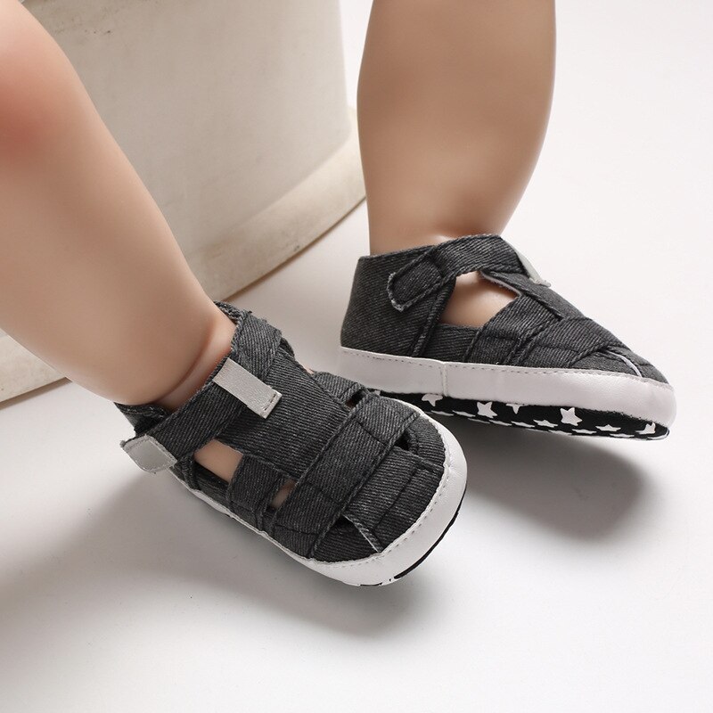 Kids Pasgeboren Baby Jongens Zomer Zachte Crib Schoenen Eerste Wandelaar Anti Slip Sandalen Schoenen: Dark grey / 13-18 months