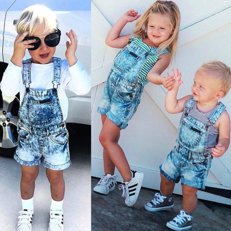 0-6Y Kleinkind freundlicher Baby Mädchen Jungen Denim Lätzchen kurze Hose Kurze Hosen Overall Outfits freundlicher Kleidung Sommer Herbst