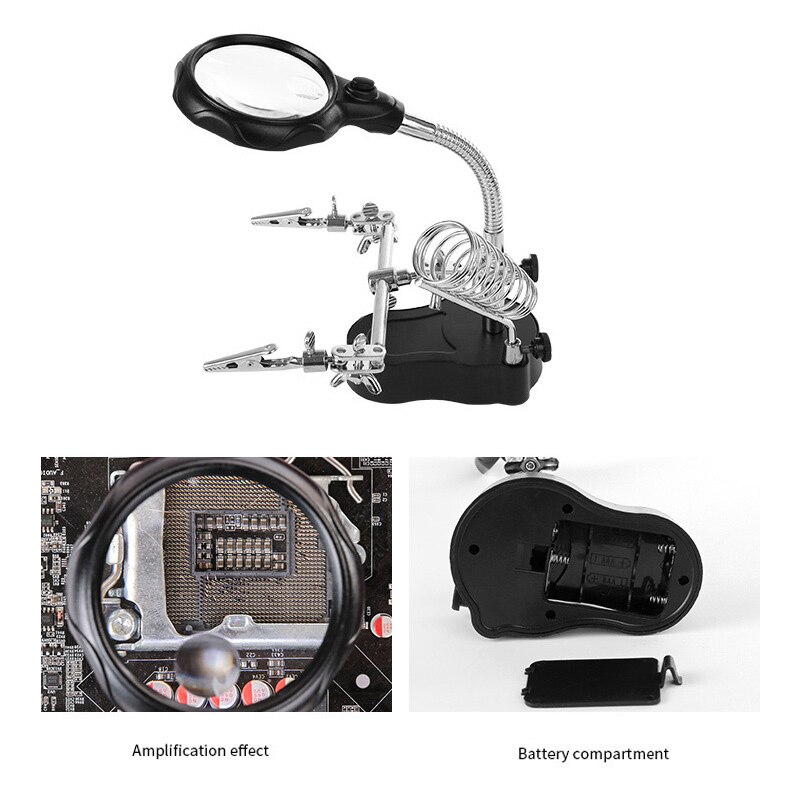 360 Rotation LED Magnifying Glass Soldering Iron Stand Len Magnifier Tool Adjustable Desk Desktop Table Magnifier Lamp Stand