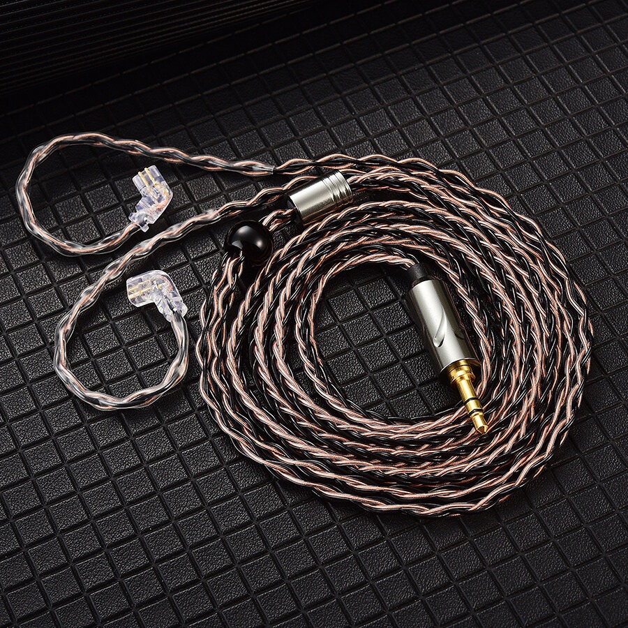 Cable de auriculares con cable QKZ T1 KZ, Cable de actualización Chapado en plata de 8 hebras, Cable de actualización de auriculares de 0,75 MM y 2 pines, accesorios para auriculares de 3,5 MM: Marrón