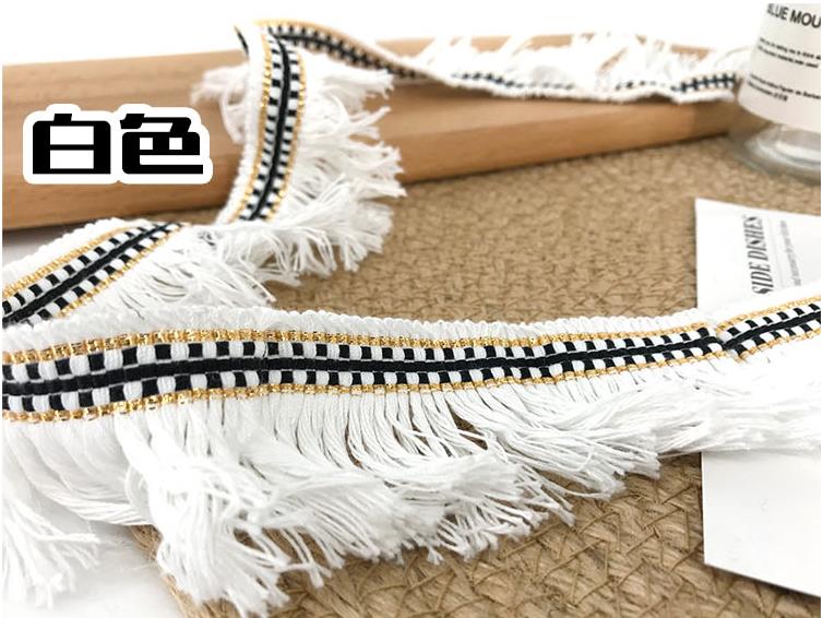Cinta de encaje de hilo dorado, borlas, cortina, decoración de flecos, accesorios de ropa de viento étnico, 4,5 CM de ancho, 5 yardas/lote: 10 Yard price / White