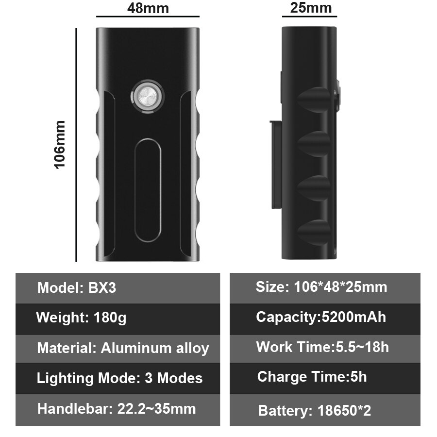 Newboler 5200 mah krachtige fietslamp 3 led aluminium usb fiets koplamp set regenbestendige mtb voorlamp fietslamp powerbank