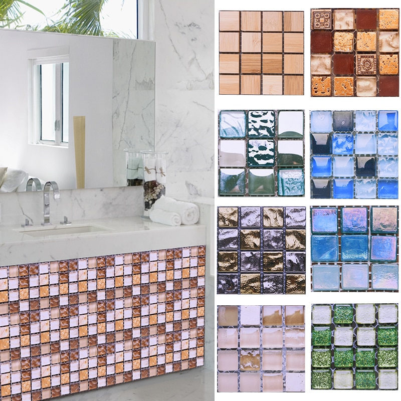 10 st 10cm flerfärgade mosaikväggklistermärken badrum kök väggdekal gör själv väggkonst hus heminredning pvc platt väggdekal